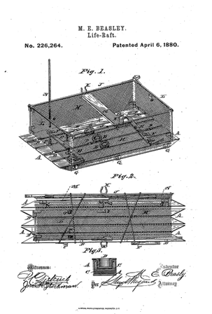 Maria Beasleys Patent für ein Rettungsfloß, 1880.