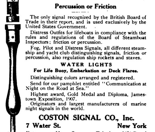 Werbung für Coston Fackeln, 1913