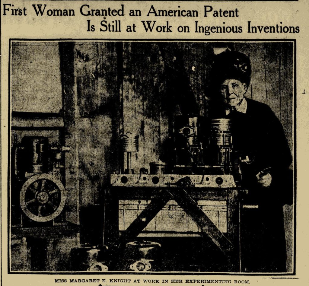 Pressefoto von Margaret Knight in ihrer Erfinderwerkstatt, aus der Boston Sunday Post, 1912
